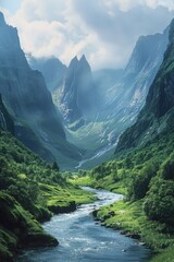 Canvas Print - River flowing through valley