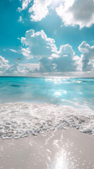 Wall Mural - there is a picture of a beach with a blue sky and white clouds