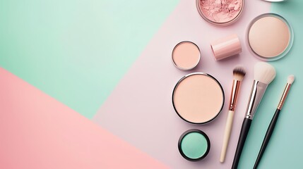 Pastel Makeup Essentials on a Colorful Background