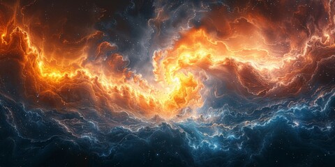 Canvas Print - vivid cosmic explosion of orange and blue energy, perfect for space and sci-fi themes.