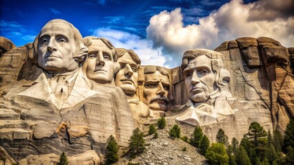 Iconic sculpture of four US presidents carved into a mountain , landmark, United States, South Dakota, historic