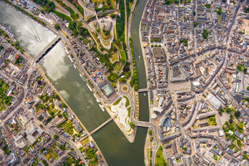 Wall Mural - Namur, Belgium. Panorama of the city. Summer day, cloudy weather. Aerial view