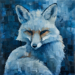 painting of a fox with a blue background