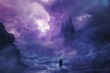 © talkative.studio - Solitary Figure Gazing at a Gothic Castle in a Purple Sky with Lightning