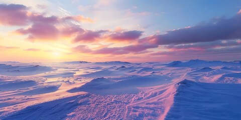 Wall Mural - Snowy Mountain Landscape at Sunset - Realistic Image