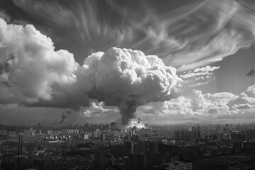 Generative ai on theme of scary nuclear explosion in outdoor, mushroom cloud of nuclear weapons