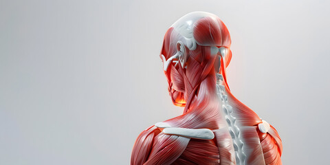 3D rendered human anatomy model with detailed muscle and skeleton structure