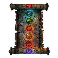 Wall Mural - A mystical scroll with glowing symbols on transparent background