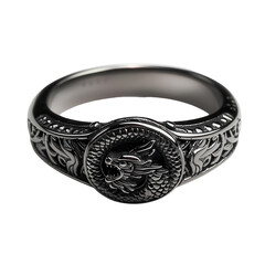 Wall Mural - A detailed ring with a dragon symbol on transparent background