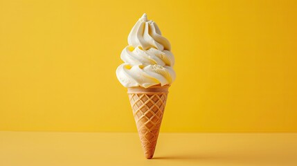 Wall Mural - vanilla soft serve ice cream cone on colored background description for image 1: a close-up of a van