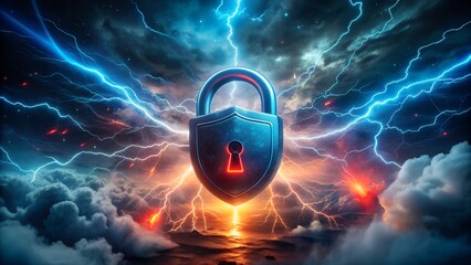 Poster - Cyber Security and Data Protection Concept – Safeguarding Against Cyberattacks with Database Security Software Development on Blue Background