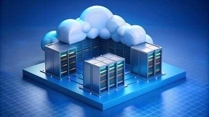 Poster - Cloud Storage Technology 3D Render Illustration – Online Data Storage and Cloud Computing with White Cloud on Blue Background