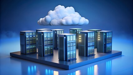 Poster - Cloud Storage Technology 3D Render Illustration – Online Data Storage and Cloud Computing with White Cloud on Blue Background