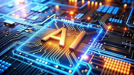 Poster - motherboard with ai chip - concept of artificial intelligence technology and microprocessor on pcb c