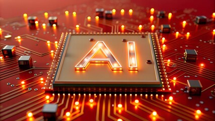 Poster - motherboard with ai chip - concept of artificial intelligence technology and microprocessor on pcb c