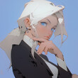 © Scarlet - anime - style image of a woman with a white hat and blue eyes