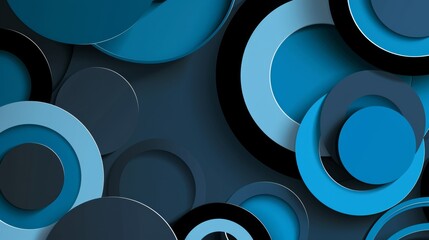 Photo of Blue background with minimal circular elements for design, banner template, white space in the center of the page for text. Abstract geometric wallpaper with copy space.