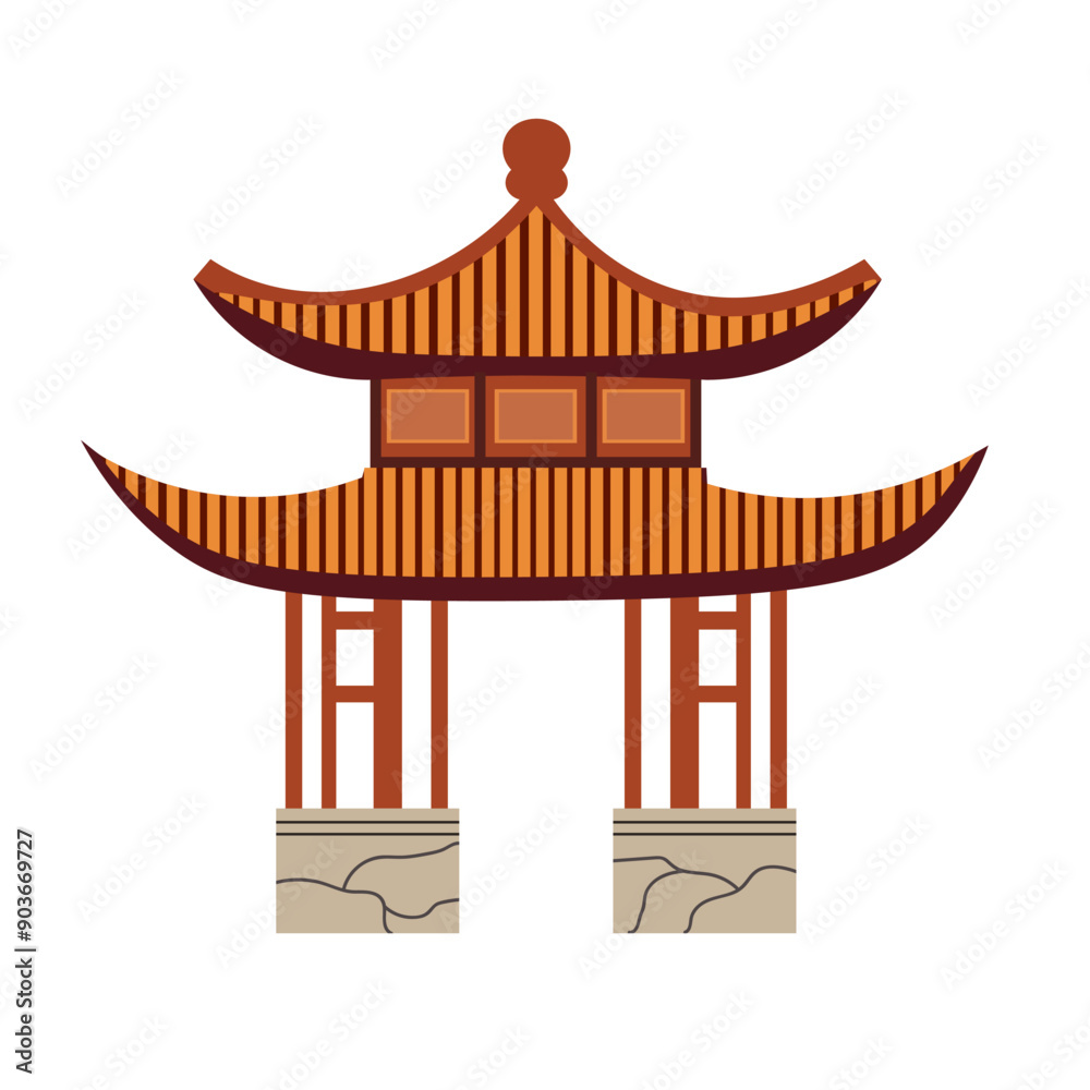 Ancient chinese gate traditional building vector illustration, entrance ...