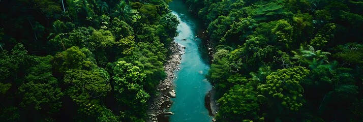 Sticker - Aerial View of a River Flowing Through a Lush Green Forest - Photo