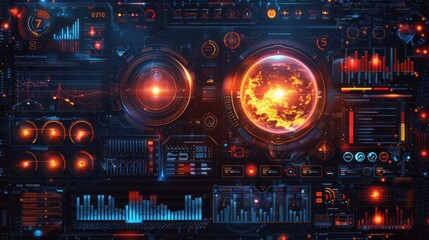 Poster - Futuristic Interface with Burning Earth
