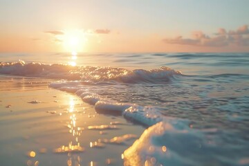 Wall Mural - Golden Sunset Sea Foam Photo