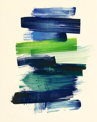 painting of a blue and green abstract painting with a white background