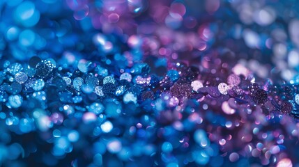 Wall Mural - A vibrant arrangement of sapphire glitter sparkles against a dreamy bokeh background, creating a mesmerizing visual experience filled with rich colors