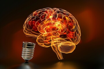 Poster - Glowing brain lightbulb with circuit design creativity and innovation concept vector illustration abstract design mental inspiration