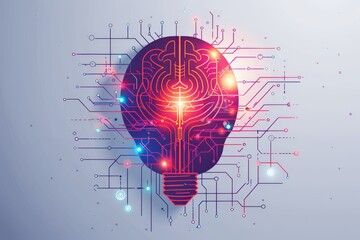 Canvas Print - Digital brain lightbulb with circuit background creativity and innovation concept vector illustration bright colors mental inspiration