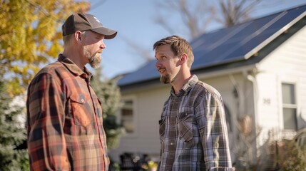 Wall Mural - A technician explaining solar energy systems to a homeowner