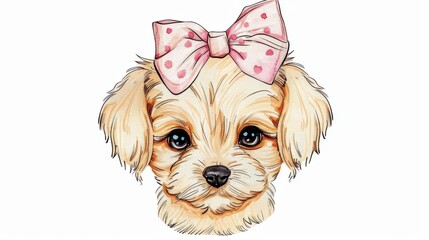 Canvas Print - This adorable puppy portrait features a playful pup adorned with a cute pink bow, ideal for pet lovers home decor.