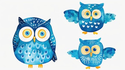 Poster - Adorable aquarelle owls in a playful style, perfect for kids rooms or as fun art prints for all ages.