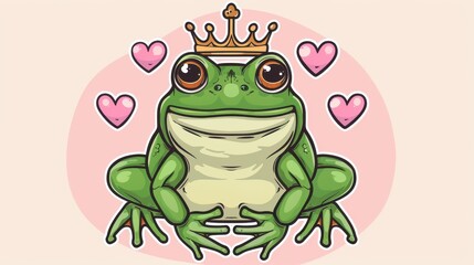 Poster - A whimsical handdrawn frog in a crown, symbolizing love and fun in a playful design.