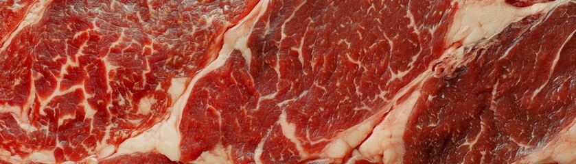 Wall Mural - Juicy Cross-Section of Marbled Steak - Detailed Closeup Shot of Succulent Beef