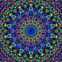 Poster - Colorful abstract polygonal radial tiled mosaic pattern background - hypnotic vector design from triangle tiles
