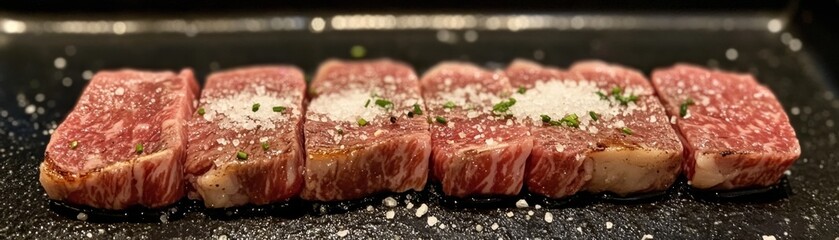 Wall Mural - Succulent Steak Delicately Seasoned with Coarse Sea Salt Grains