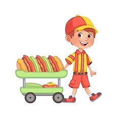 Sticker - An illustration of a boy hot dog vendor