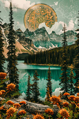 Wall Mural - Paysage de montagne avec soleil ésotérique