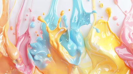 Poster - Flowing drops of colored paint on a white background