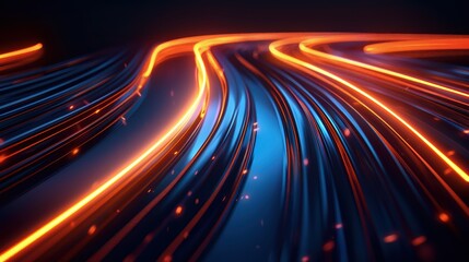 Futuristic Neon Light Trails on Dark Background Representing High-Speed Data Transfer and Technology