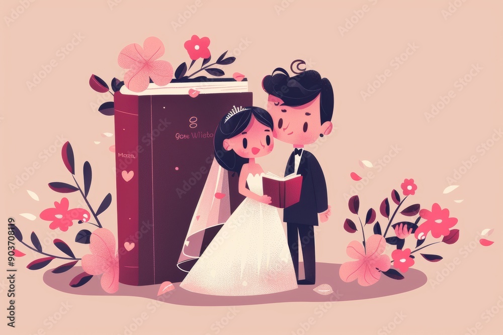 Photo inspiration: Visual Reference: Cute Illustration Of Couple Married Solid Gradiant Background Stock