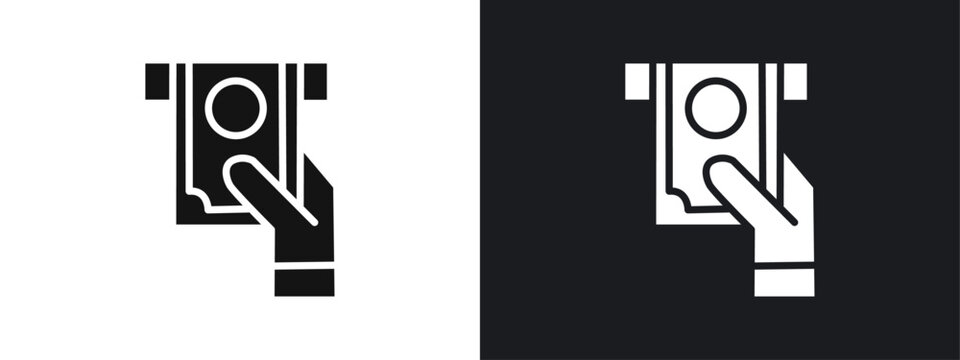 Withdraw Money in ATM icon linear graphics set vector in black