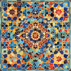 Wall Mural - Detail of traditional Persian mosaic wall with geometrical ornament in Iran, Arabic Islamic pattern