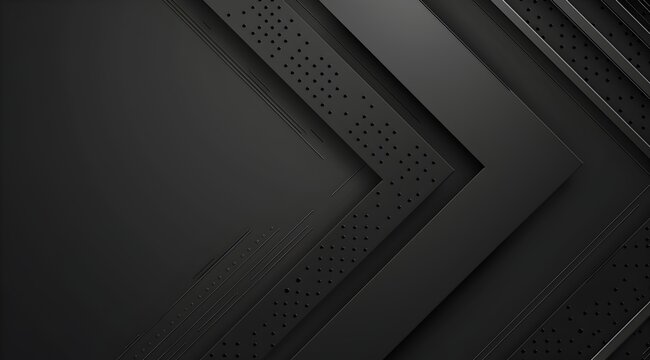 Black background with an arrow in a diagonal layout featuring geometric shapes in a high contrast gray color tone in the modern style with an abstract design leaving a large area of blank space on the