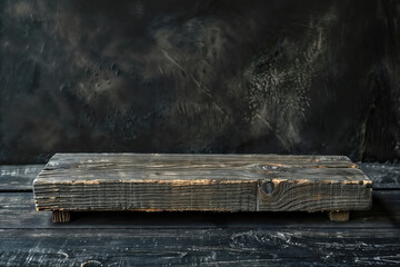 Poster - Empty rustic wooden shelf standing on black background with copy space