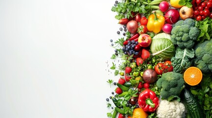 Wall Mural - Vibrant display of various fresh vegetables and fruits in a garden setting