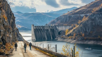 Canvas Print - Tourists visiting a famous hydropower dam