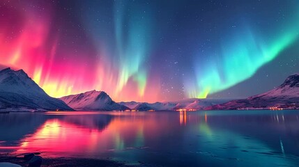 Wall Mural - aurora over the mountain