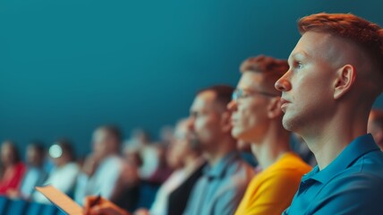 attentive audience listening to a speaker at a conference or seminar with blurred background