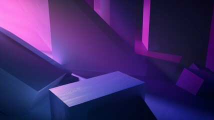 Poster - abstract background wallpaper. geometric shapes in purple and blue, depth perspective, visualization